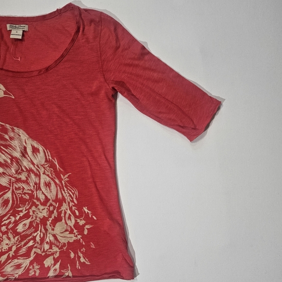 Lucky Brand Womens Top Size Small Red Tan Peacock - Picture 5 of 7